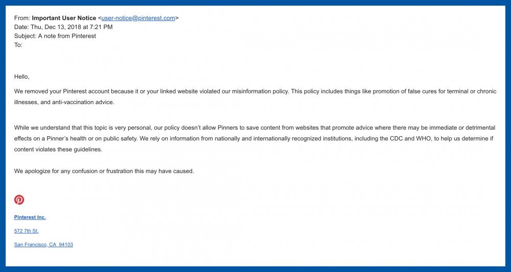 pinterest censorship letter