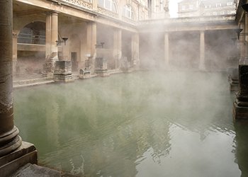 (Roman baths in Bath, U.K.) Bathing was an important ritual for the Romans who built thermal baths over natural hot springs