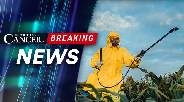 man in hazmat suit spraying crops