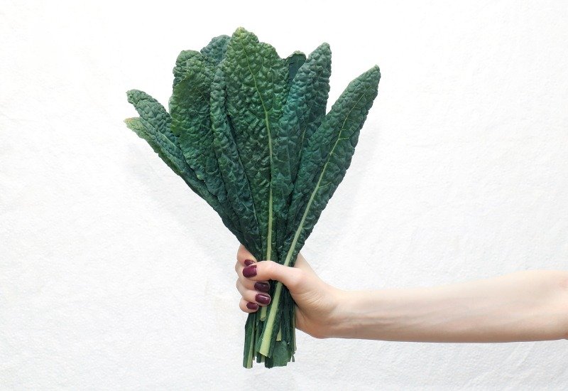 kale leaves in hand